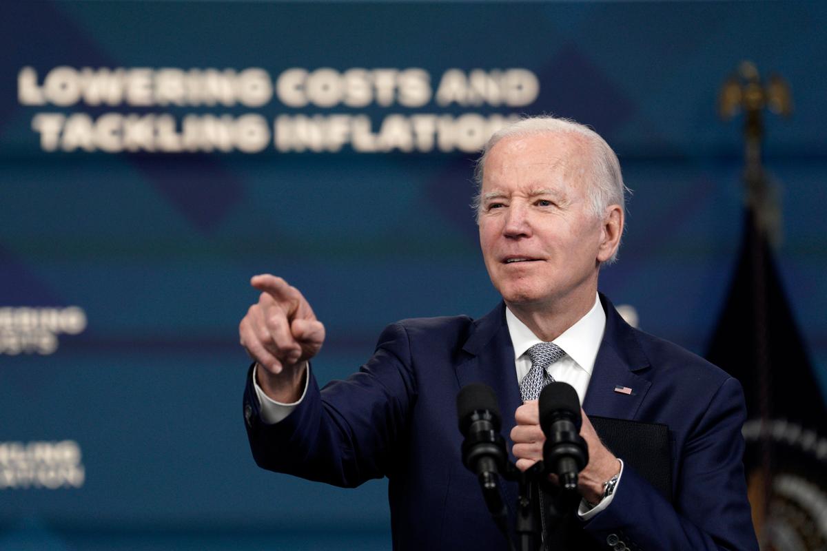 President Joe Biden replies to questions from the media after delivering remarks on inflation and lower costs for working families in the South Court Auditorium at the White House, on May 10, 2022. (Yuri Gripas/Abaca Press/TNS)