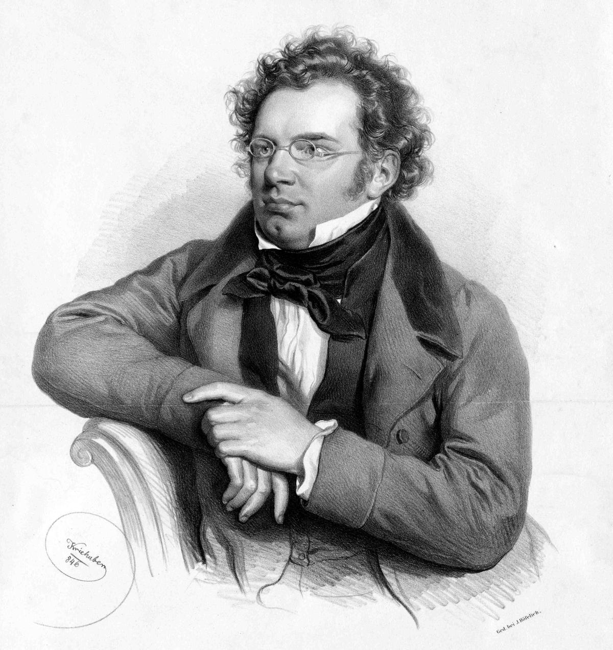 Portrait of Franz Schubert, 1846, by Josef Kriehuber. (Public Domain)
