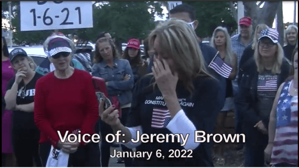 A screenshot from video of the rally outside of the Pinellas County Jail on the one-year anniversary of the protest in Washington, when Jeremy Brown officially announced his candidacy for the position of Florida state representative. (Courtesy of Tyleen Aldridge and Jeremy Brown)