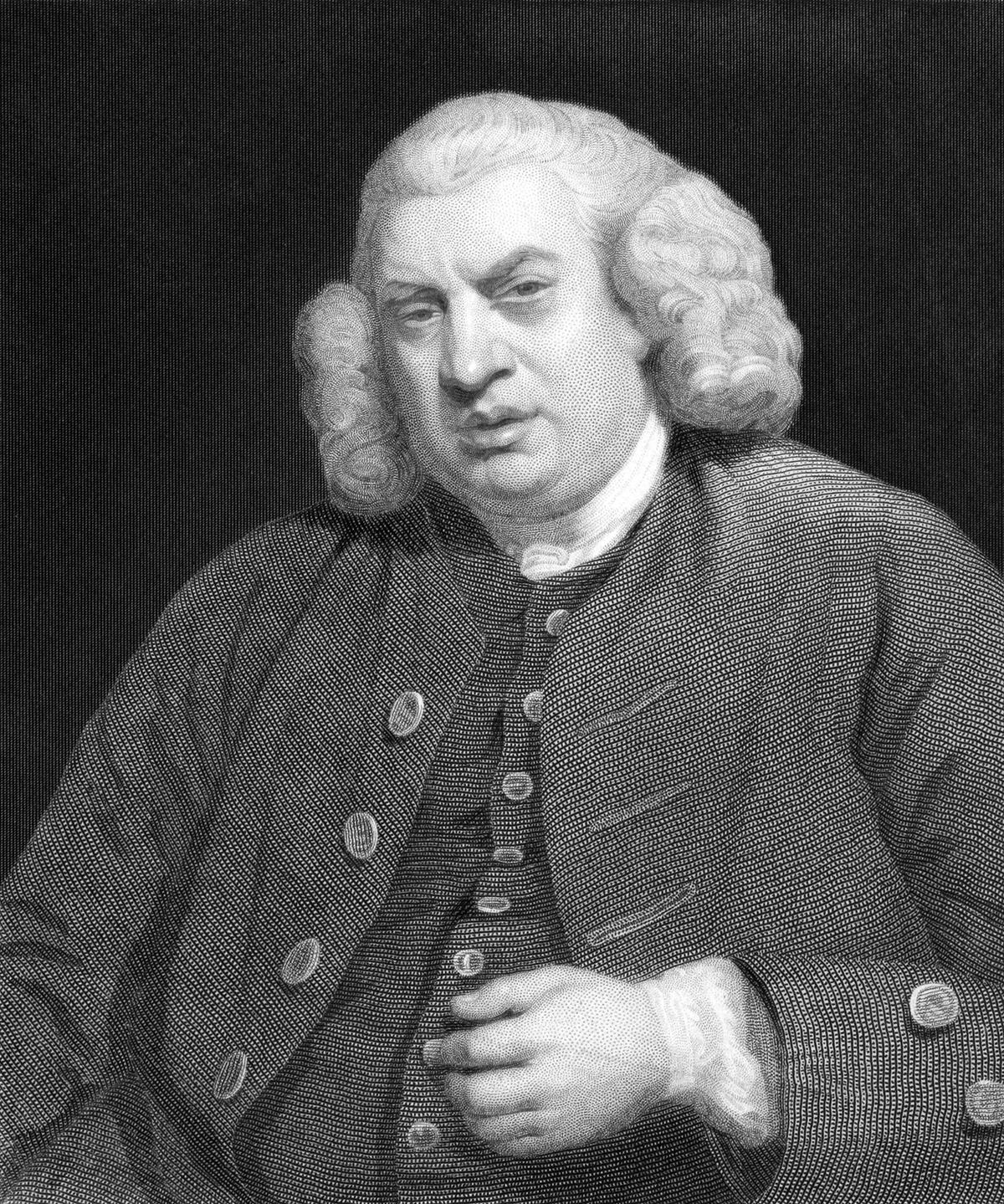 Portrait of Samuel Johnson engraved by William Holl after a painting by Joshua Reynolds in 1833. (PD-US)