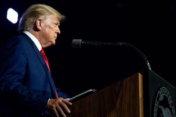 Former President Donald Trump speaks during the National Rifle Association (NRA) annual convention at the George R. Brown Convention Center in Houston on May 27, 2022. (Brandon Bell/Getty Images)
