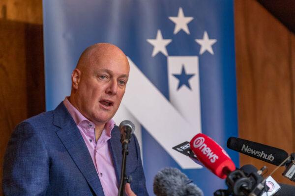 National Party leader Christopher Luxon addresses members of the Queenstown Chamber of Commerce and media during the annual New Zealand National Party caucus retreat in Queenstown, New Zealand, on Feb. 1, 2022. (James Allan/Getty Images)