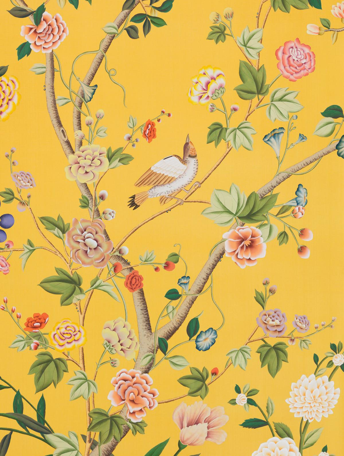 Detail of 'Erdem' on Golden Yellow Dyed Silk. (Courtesy of de Gournay)
