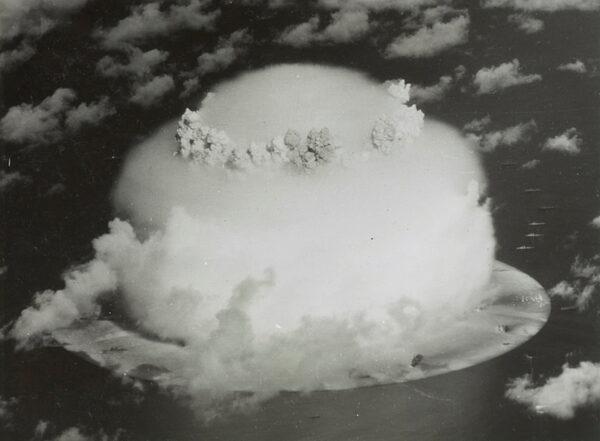 A mushroom cloud rises with ships below during Operation Crossroads nuclear weapons test on Bikini Atoll, Marshall Islands in this 1946 handout. (U.S. Library of Congress/Handout via Reuters)