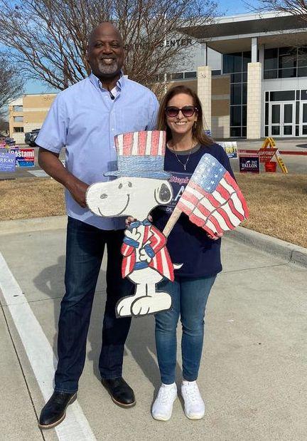 Stephanie Elad (R) with Marvin Lowe, another conservative who also won a seat on the school board of the Frisco Independent School District in Texas. (Courtesy of Stephanie Elad)