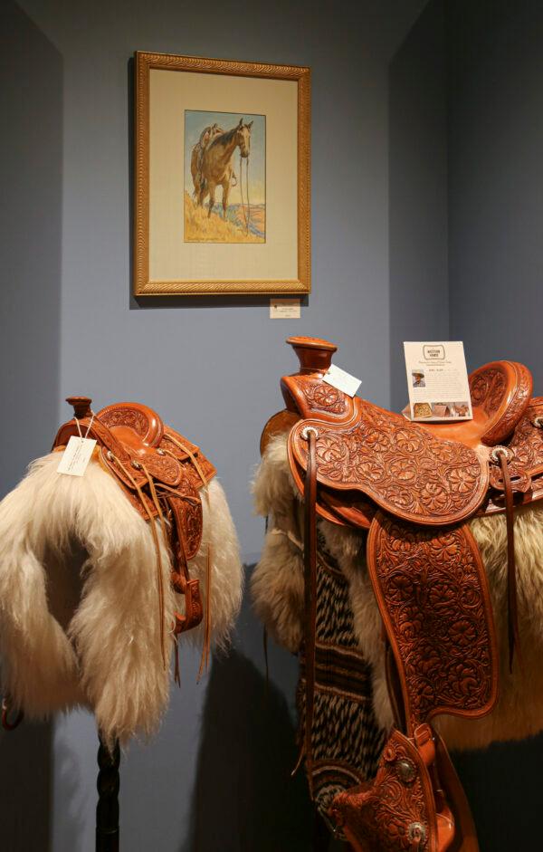 Intricately carved leather saddles by John Blair of J.L. Blair Saddlery. (By Western Hands)