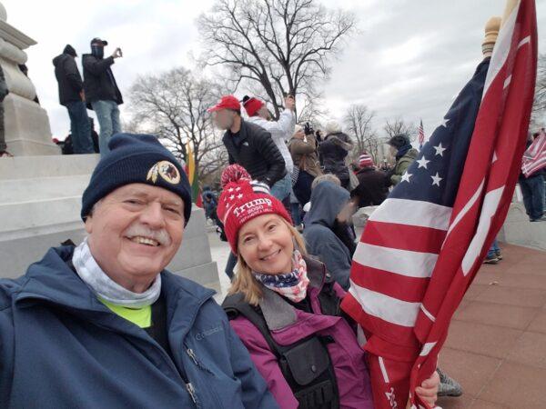 Sharon and Thomas Caldwell at the Peace Monument in Washington, during the Jan. 6, 2021, protest. (Courtesy of Sharon Caldwell)