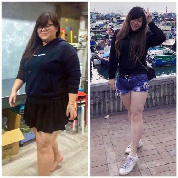 Cokimi's photos before and after losing weight. She jokingly said that these photos are the biggest motivation for her to maintain her body shape after successful weight loss (Courtesy of Cokimi)