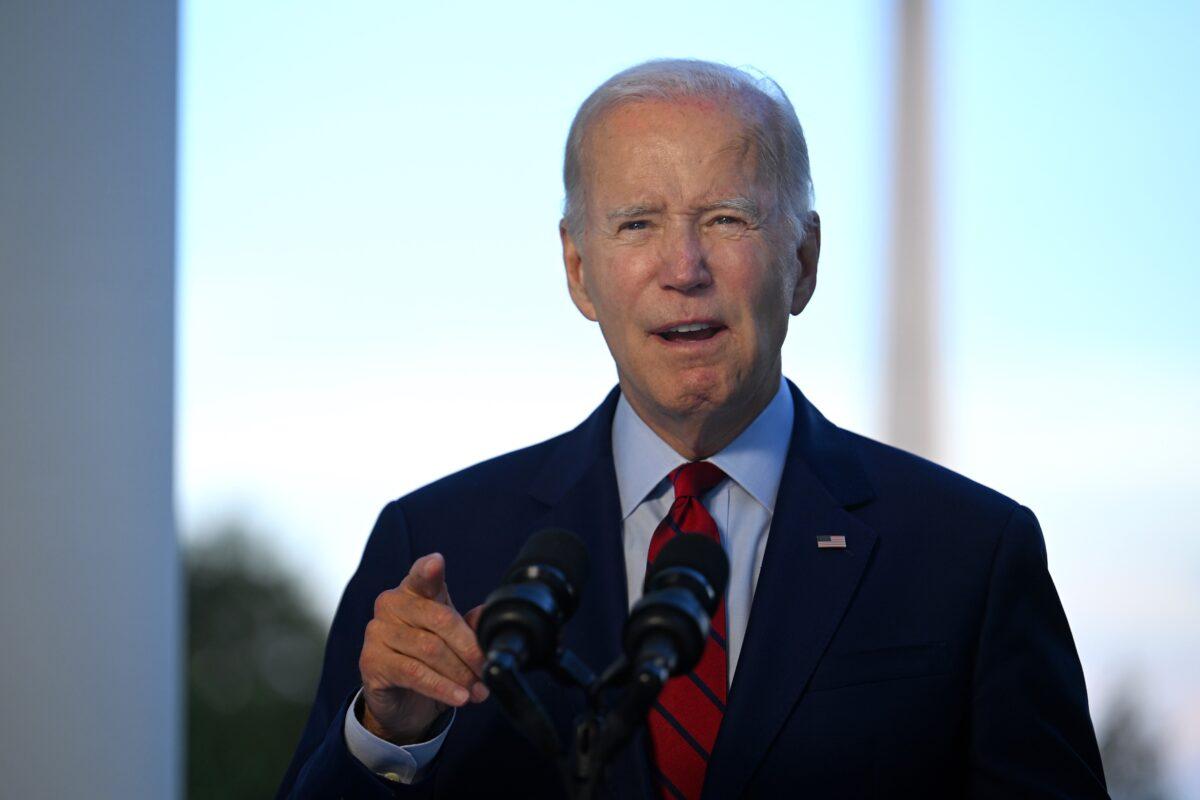 President Joe Biden speaks from the Blue Room balcony of the White House on Aug. 1, 2022. (Jim Watson/Pool/Getty Images)