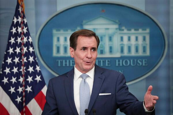 National Security Council coordinator for strategic communications John Kirby speaks during the daily briefing at the White House in Washington on Aug. 2, 2022. (Win McNamee/Getty Images)
