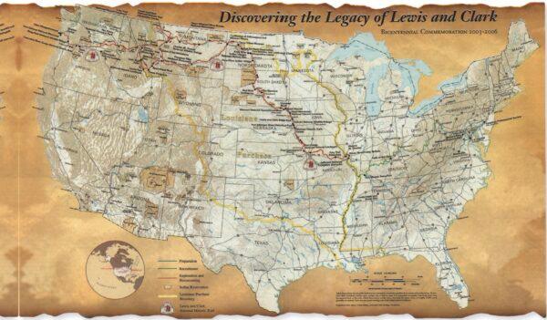 A map details the historic trail of Lewis and Clark’s expedition. (Public Domain)