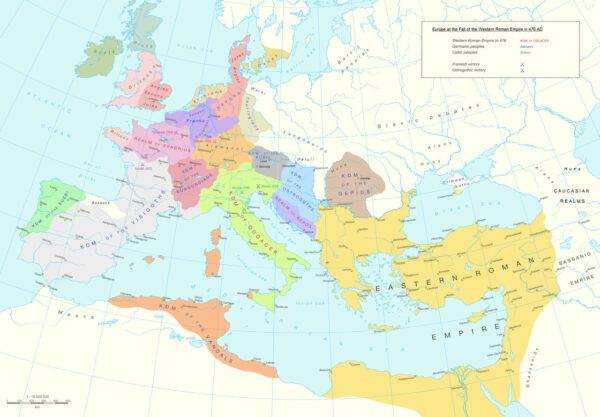 Europe and the Near East circa A.D. 476. (Public Domain)