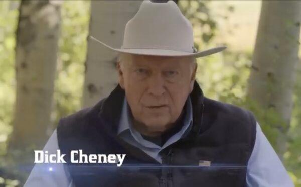 Former Vice President Dick Cheney (R) appears in an ad for his daughter U.S. Rep. Liz Cheney’s (R-Wyo.) reelection campaign. In the ad, he calls former President Donald Trump (R) a “coward” and a “threat” who tried to steal the 2020 election. (Screen grab from YouTube)