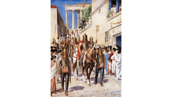 "Alaric and the Visigoths in Athens." Illustration from the 1920s. (Public Domain)