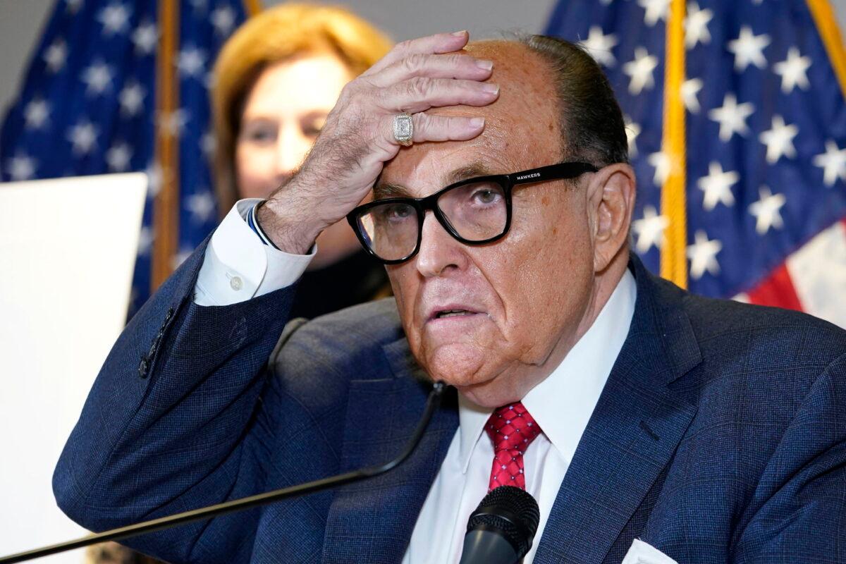 Former New York Mayor Rudy Giuliani, who was a lawyer for former President Donald Trump, speaks during a news conference at the Republican National Committee headquarters in Washington, on Nov. 19, 2020. (Jacquelyn Martin, File/AP Photo)