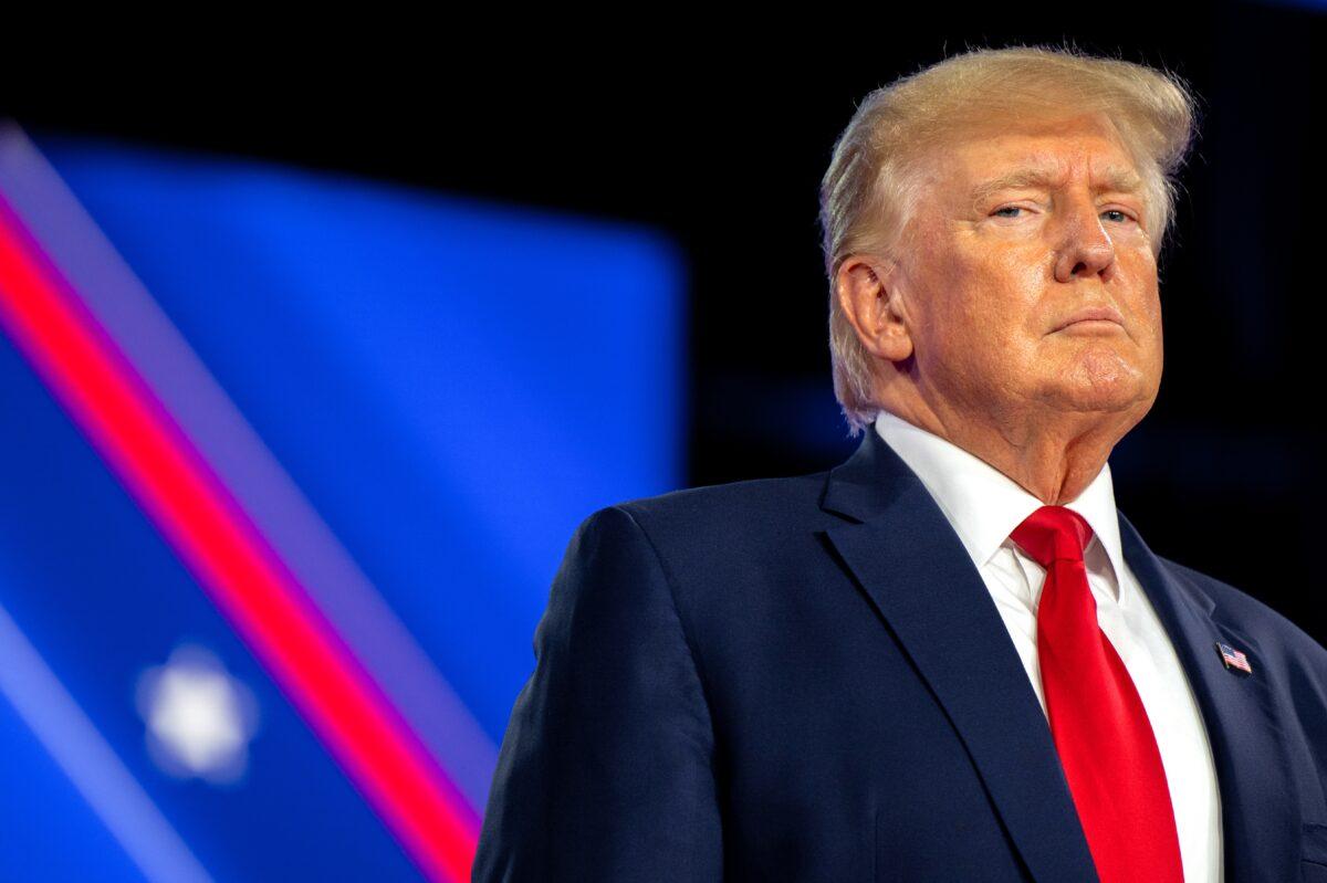 Former President Donald Trump prepares to speak at the Conservative Political Action Conference held at the Hilton Anatole in Dallas on Aug. 6, 2022. (Brandon Bell/Getty Images)