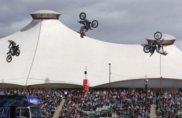 FMX Showtime Freestyle Motorbikes perform at the Royal Melbourne Show in Melbourne, Australia, on Sep. 18, 2010. (Enzo Tomasiello/Getty Images)