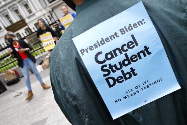 Student loan borrowers gather near the White House to petition to cancel student debt on May 12, 2020. (Paul Morigi/Getty Images for We, The 45 Million)