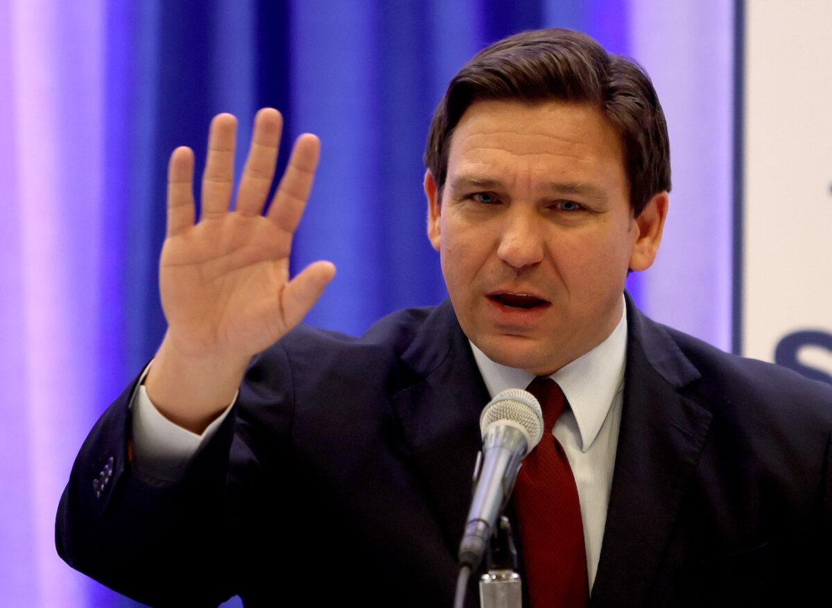 Florida Gov. Ron DeSantis holds a press conference in Miami, Fla., on Jan. 26, 2022. (Joe Raedle/Getty Images)