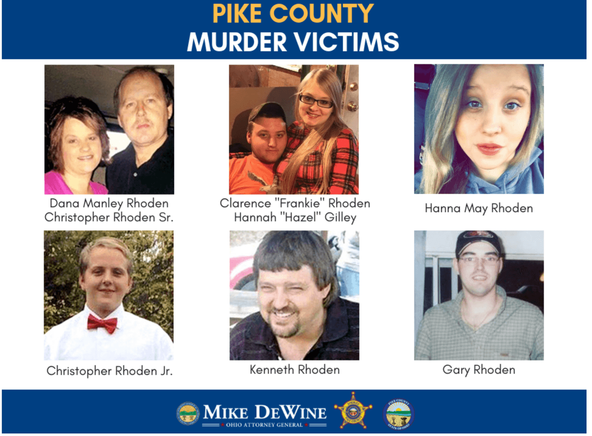 Seven members of the Rhoden family, plus a fiancee of one victim, were slain in rural Ohio in 2016. The crimes remained unsolved for two years. Four members of a rival family, the Wagners, were arrested on charges of aggravated murder in 2018. (Photos Courtesy of the Ohio Attorney General's Office)