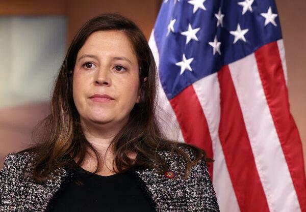 Rep. Elise Stefanik (R-N.Y.) attends a press briefing following a House Republican conference meeting at the U.S. Capitol in Washington on June 29, 2021. (Kevin Dietsch/Getty Images)