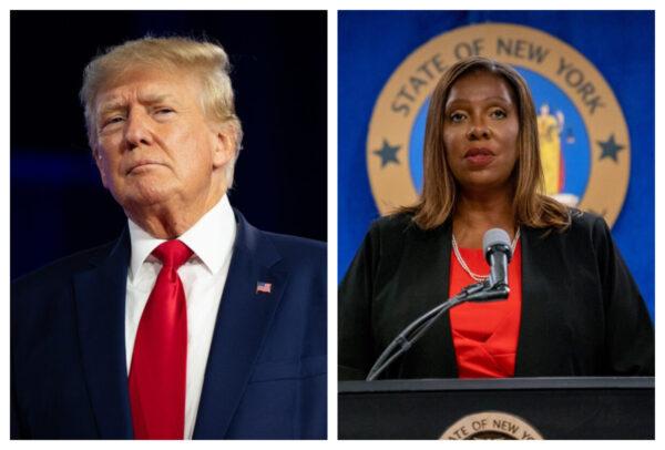 Former President Donald Trump and New York Attorney General Letitia James. (Brandon Bell/Getty Images; David Dee Delgado/Getty Images)