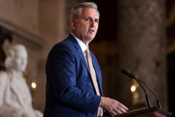 House Minority Leader Kevin McCarthy (R-Calif.), speaks during the Congressional Gold Medal Ceremony to honor the merchant mariners of World War II in Washington May 18, 2022. (Oliver Contreras/Getty Images)