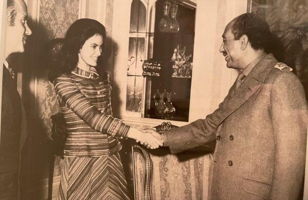 Villard de Borchgrave greets Anwar Sadat, the third president of Egypt. (Courtesy of Alexandra Villard de Borchgrave)