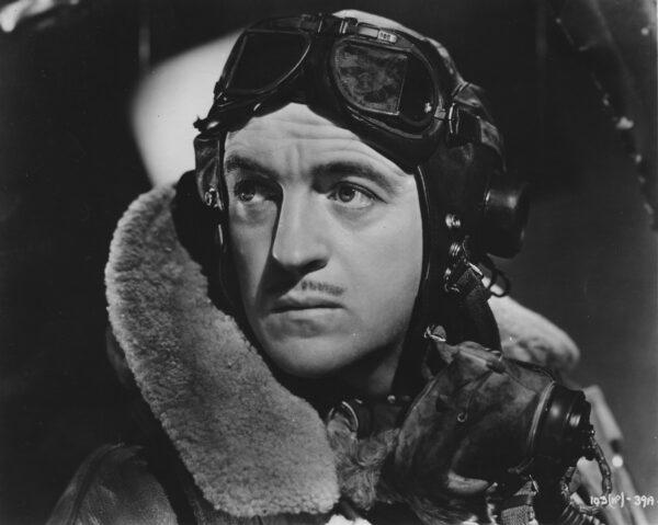 David Niven as British pilot Peter Carter radios for help as his plane burns up midair off the English coast in "Stairway to Heaven." (MovieStillsDB)