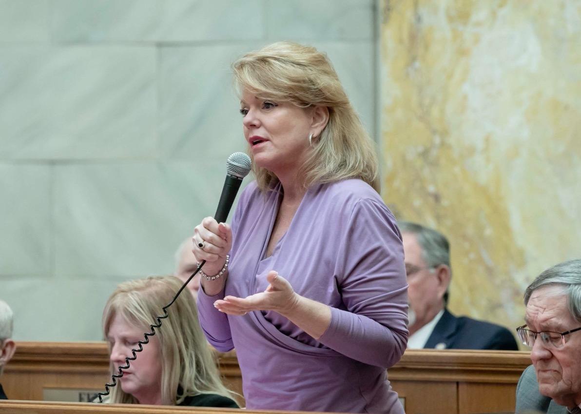 Arkansas Rep. Robin Lundstrum, a Republican who sponsored the nation's first law to ban medical gender-transition procedures for minors, speaks at a legislative session on Feb. 15, 2022. (Courtesy of Robin Lundstrum)