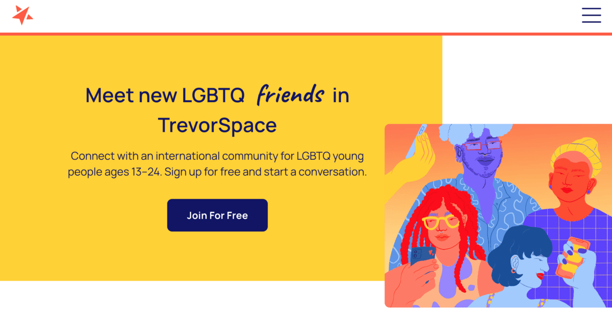 A screenshot of The Trevor Project website homepage. (Screenshot via thetrevorproject.org)