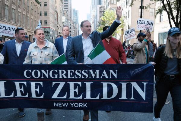 New York gubernatorial candidate Rep. Lee Zeldin (R-N.Y.) participates in the annual Columbus Day Parade, the largest in the country, in Manhattan, New York City, on Oct. 10, 2022. (Spencer Platt/Getty Images)