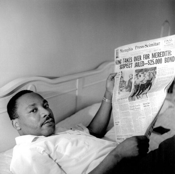 Photograph by Ernest Withers of Martin Luther King Jr. relaxing in the Lorraine Hotel in 1966, in the documentary "The Picture Taker." Withers Family Trust. (PBS)