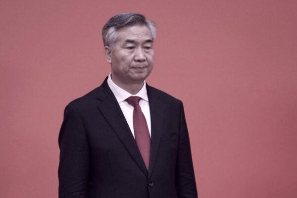 Li Xi, Secretary of the Guangdong Provincial Party Committee, is introduced as a new member of the Politburo Standing Committee, in Beijing on Oct. 23, 2022. (Wang Zhao/AFP via Getty Images)