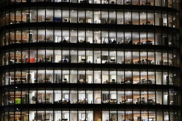 Office buildings are seen illuminated in Sydney, Australia, on June 21, 2022. (Lisa Maree Williams/Getty Images)
