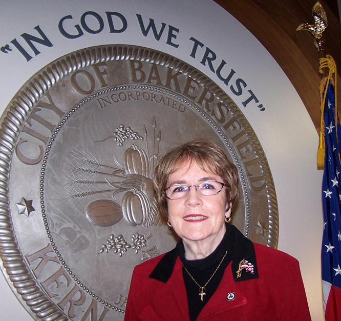 Jacquie Sullivan, a former city councilwoman in Bakersfield, Calif., launched a national campaign to promote "In God We Trust," the national motto, in 2002. Bakersfield council approved Sullivan's proposal to display the motto. (Courtesy of Jacquie Sullivan)