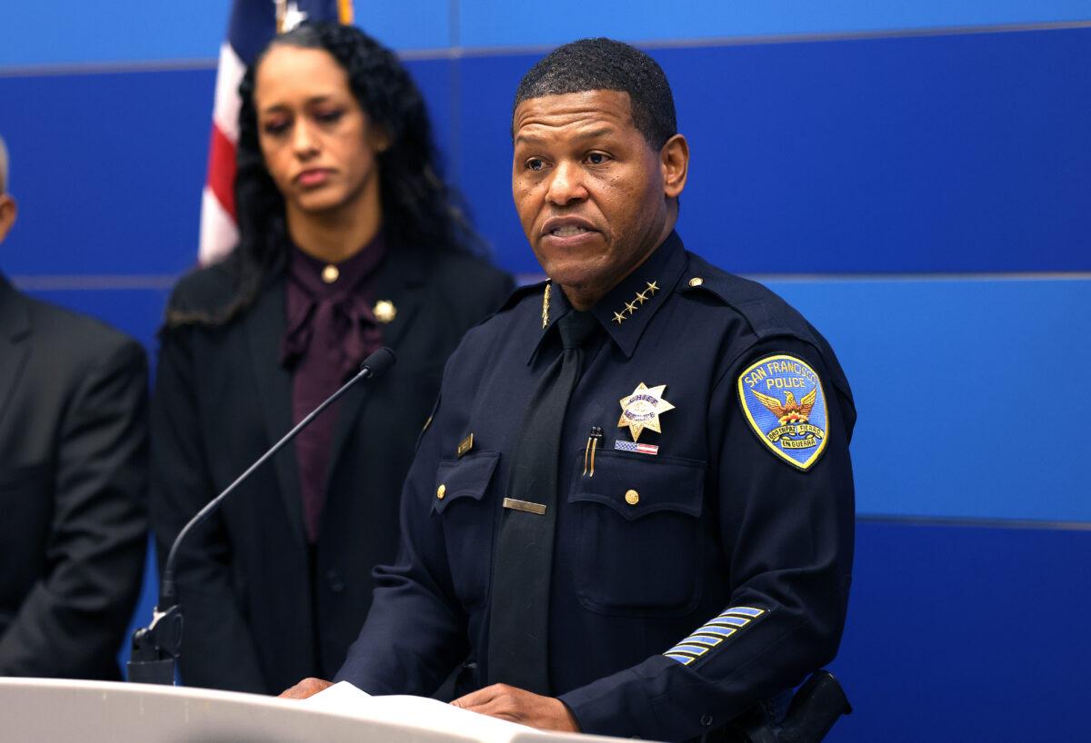 San Francisco Police Chief William Scott speaks to reporters about the attack on Paul Pelosi, in San Francisco, Calif., on Oct. 28, 2022. (Justin Sullivan/Getty Images)