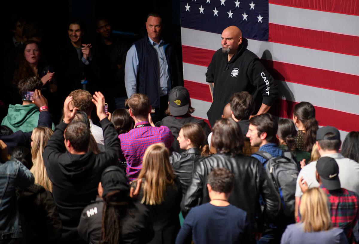 Democratic Senate candidate John Fetterman speaks to supporters during an election night party at Stage in Pittsburgh, Pennsylvania, on Nov. 9, 2022. Fetterman defeated Republican Senate candidate Dr. Mehmet Oz. (Jeff Swensen/Getty Images)