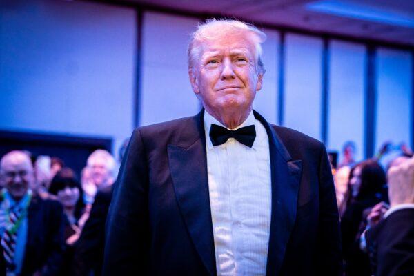 Former President Donald Trump arrives at the 2022 Zionist Organization of America Superstar Gala to receive the ZOA Theodor Herzl Medallion at Pier Sixty in New York City on Nov. 13, 2022. (Samira Bouaou/The Epoch Times)