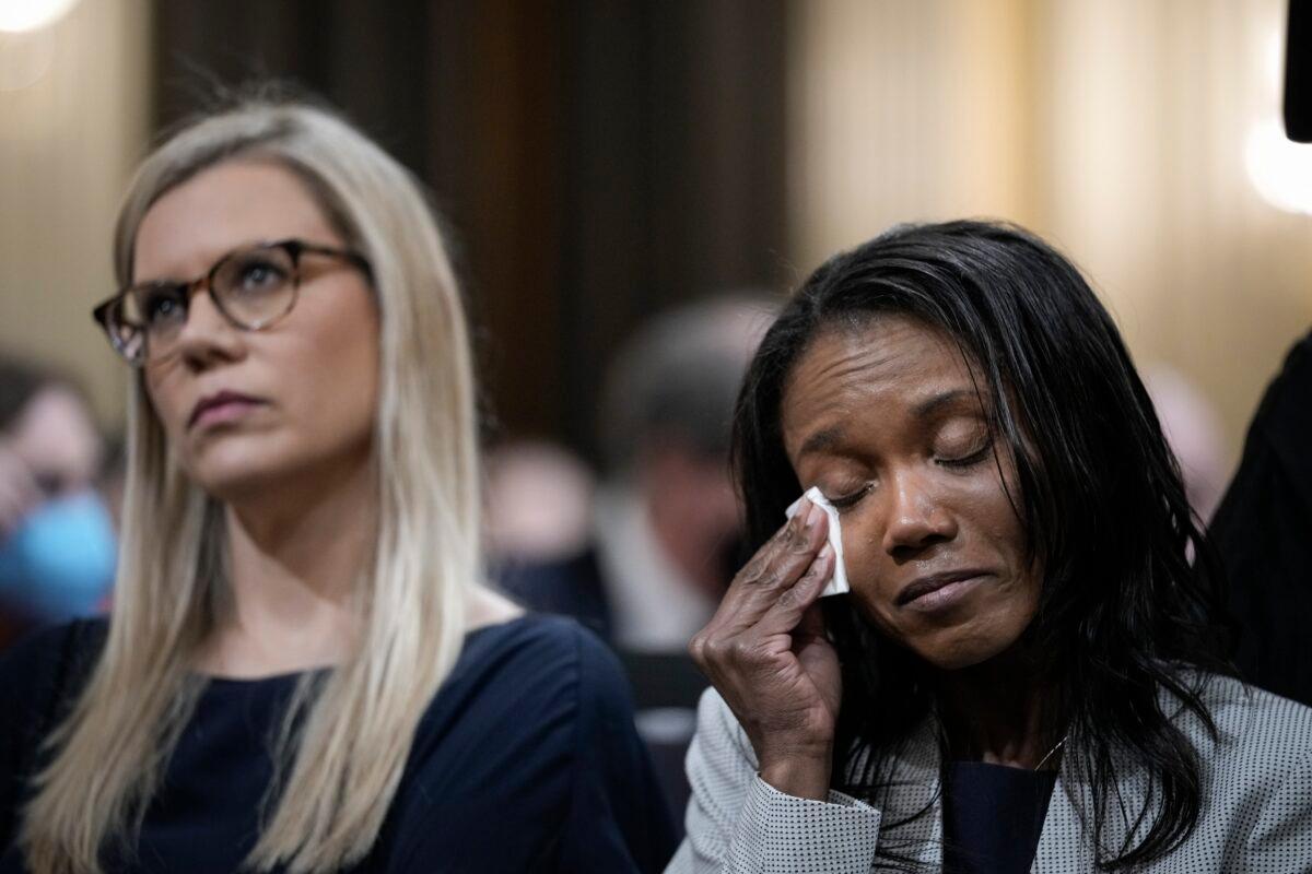 Serena Liebengood (R), the widow of U.S. Capitol Police officer Howard Liebengood, during a hearing in Washington on June 9, 2022. (Drew Angerer/Getty Images)