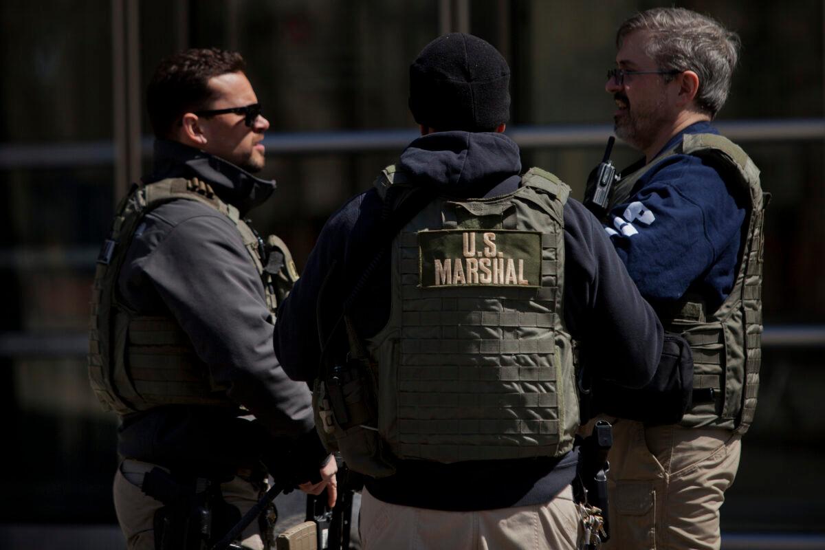 Members of the U.S. Marshals Service monitor an area in New York City on April 2, 2015. (Victor J. Blue/Getty Images)