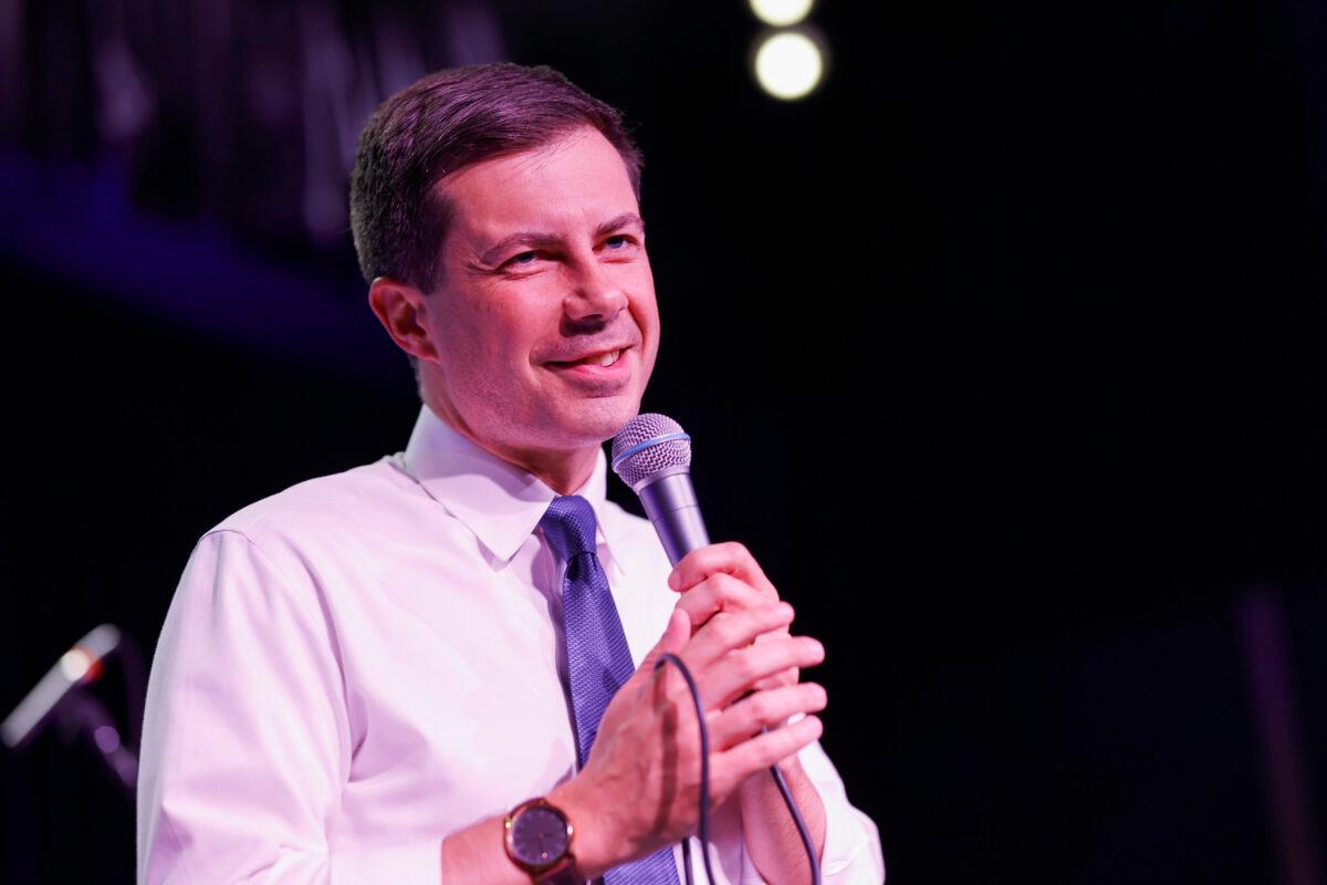 U.S. Transportation Secretary Pete Buttigieg speaks at a campaign event at The Sand Dollar Downtown in Las Vegas, Nev., on Nov. 7, 2022. (Anna Moneymaker/Getty Images)