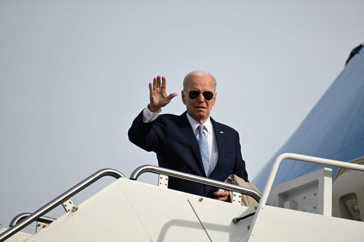 President Joe Biden boards Air Force One at Joint Base Andrews in Maryland on Jan. 8, 2023. (Jim Watson/AFP via Getty Images)