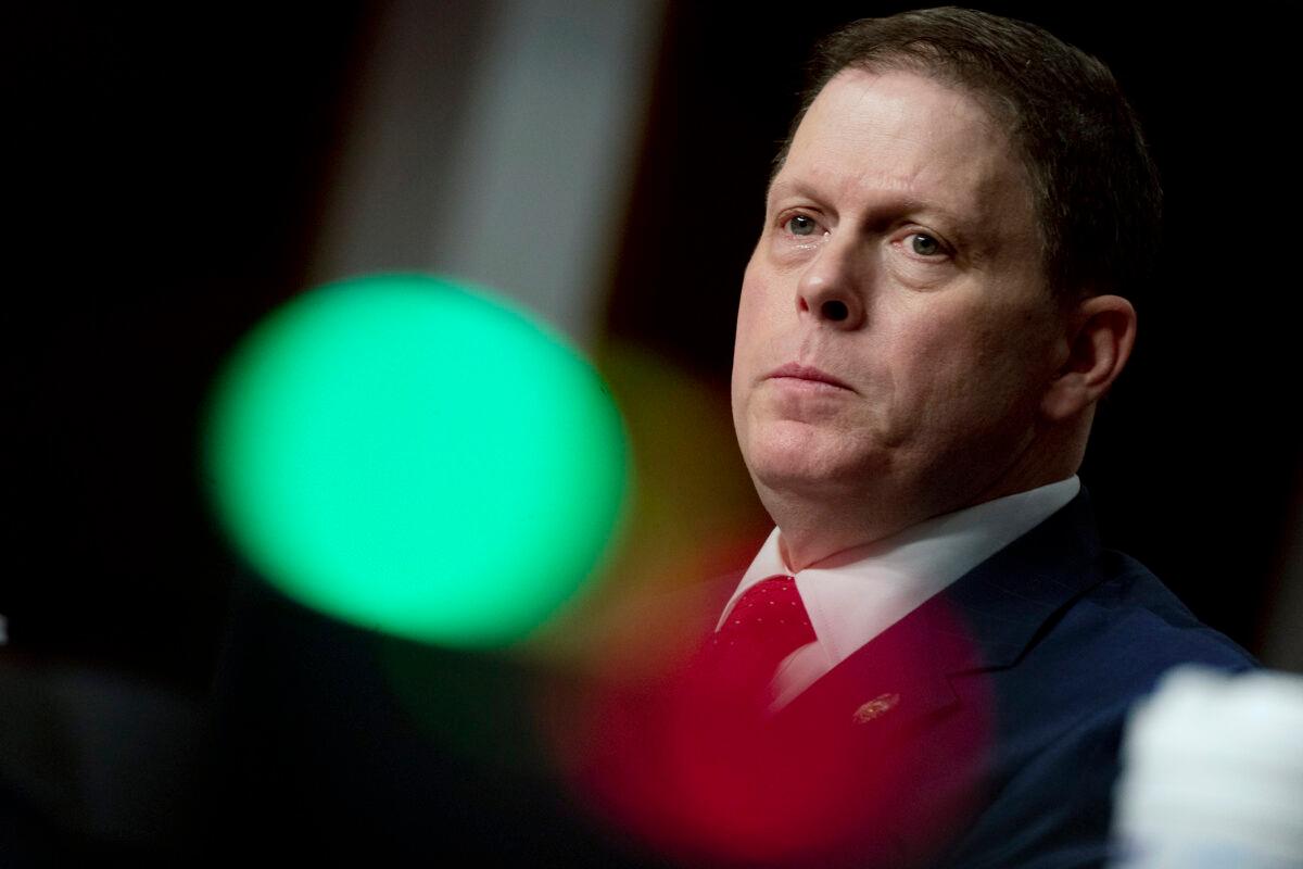 Former U.S. Capitol Police Chief Steven Sund testifies during a Senate Homeland Security and Governmental Affairs & Senate Rules and Administration joint hearing in Washington on Feb. 23, 2021. (Andrew Harnik - Pool/Getty Images)