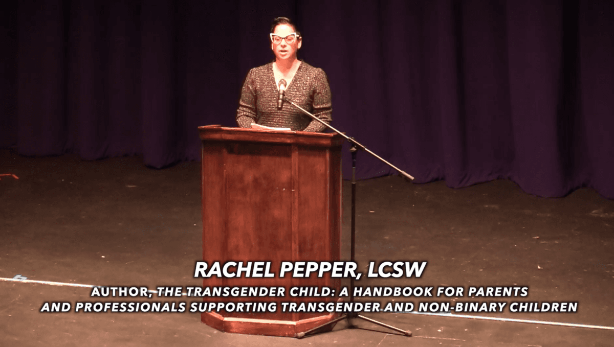 Rachel Pepper, co-author of “The Transgender Child,” speaks during a virtual event. (Screenshot via Youtube/DavisMediaAccess)