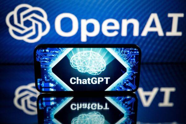 Screens displaying the logos of OpenAI and ChatGPT in Toulouse, southwestern France, on Jan. 23, 2023. (Lionel Bonaventure/AFP via Getty Images)