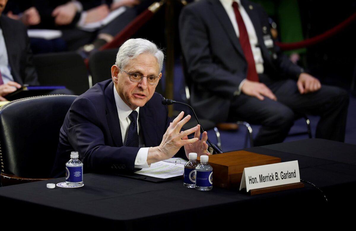 U.S. Attorney General Merrick Garland testifies before the Senate Judiciary Committee in the Hart Senate Office Building on Capitol Hill in Washington on March 1, 2023. (Chip Somodevilla/Getty Images)