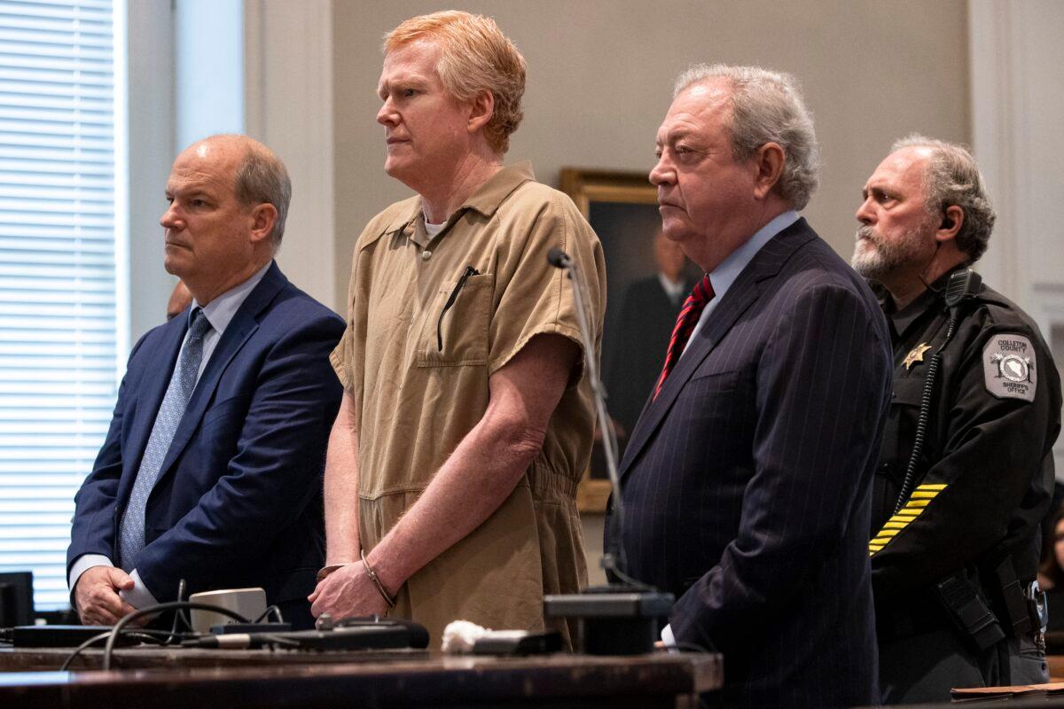 Alex Murdaugh sentenced to life in prison after conviction in double murder trial during his sentencing at the Colleton County Courthouse in Walterboro, S.C., on March 3, 2023, after he was found guilty on all four counts. (Andrew J. Whitaker/The Post And Courier via AP, Pool)