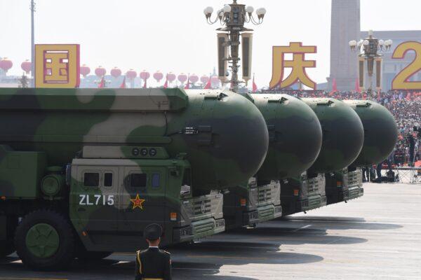 China's DF-41 nuclear-capable intercontinental ballistic missiles are shown during a military parade at Tiananmen Square in Beijing on Oct. 1, 2019. (Greg Baker/AFP via Getty Images)