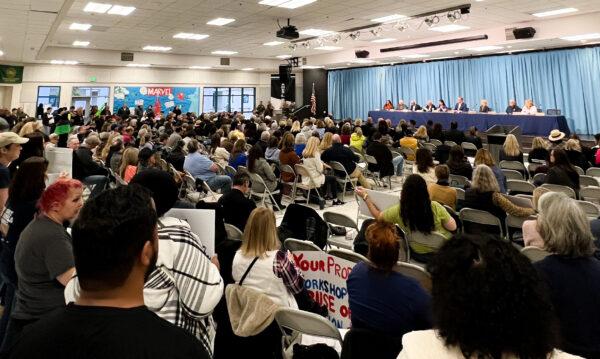 A special meeting is held to discuss critical race theory with the Temecula Valley Unified School District Board and invited experts in Temecula, Calif., on March 22, 2023. (Brad Jones/The Epoch Times)